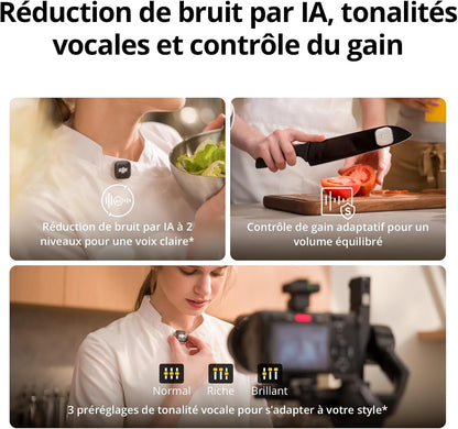 DJI Mic Mini 2S (1 TX+1 RX Mobile+Boîtier), Réduction De Bruit Par IA | Microphone Pour Iphone, Stockage Interne De 28 H, Enreg. Interne 32 Bits Flottantes, Léger Et Compact, Connexion Osmoaudio