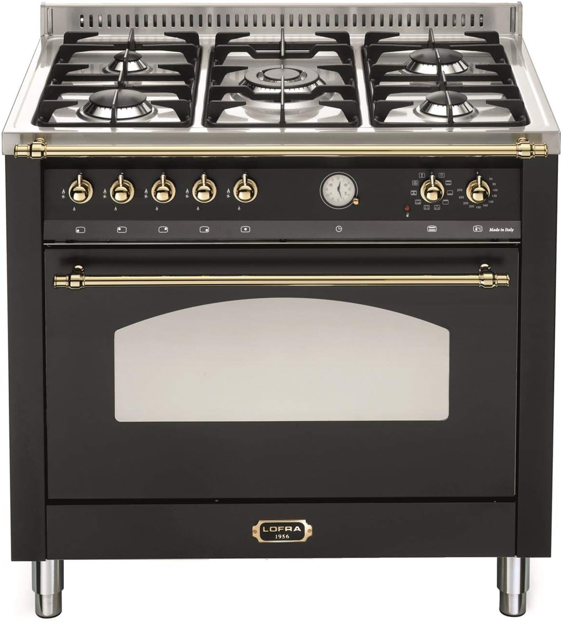 Lofra RNMG96MFTE/CI Cuisinière Noir, Acier Inoxydable Gaz a Fours Et Cuisinières (Cuisinière, Noir, Acier Inoxydable, Rotatif, Devant, Gaz, Centre)