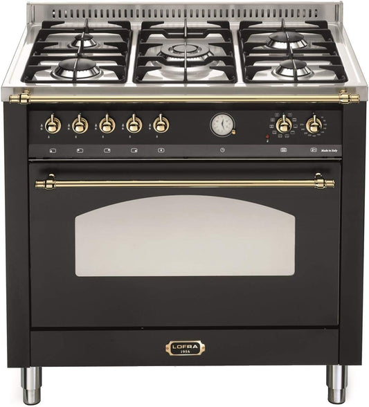 Lofra RNMG96MFTE/CI Cuisinière Noir, Acier Inoxydable Gaz a Fours Et Cuisinières (Cuisinière, Noir, Acier Inoxydable, Rotatif, Devant, Gaz, Centre)