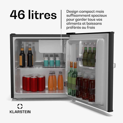 KLARSTEIN Irene 46 L Mini Réfrigérateur Rétro - Silencieux 37 Db, Thermostat Réglable, Petit Réfrigérateur De Chambre, Économe En Énergie, Noir