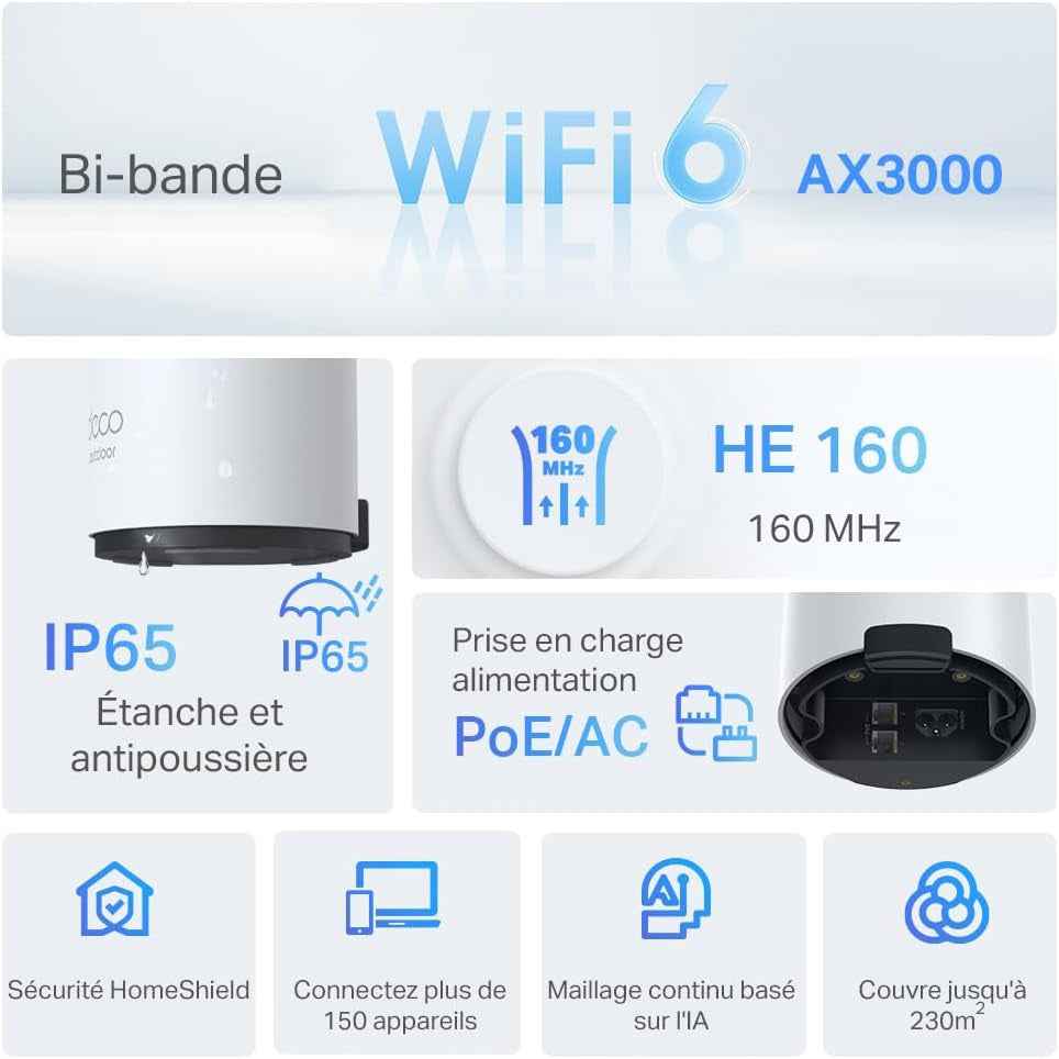 Deco Mesh Wifi 6 Extérieur, Jusqu’À 3 Gbit/S, Deco X50-Outdoor | Étendez Le Wifi Au Jardin, À La Terrasse Ou Au Garage, Idéal Pour Caméras, Streaming Et Objets Connectés
