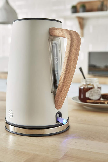Nordic Micro-Ondes Numérique 20 L, 6 Niveaux De Fonctionnement, 800 W Puissance & Nordic Bouilloire Électrique Ultra Rapide Sans Fil Design Moderne 1,7 L 2200 W Poignée Effet Bois Blanc