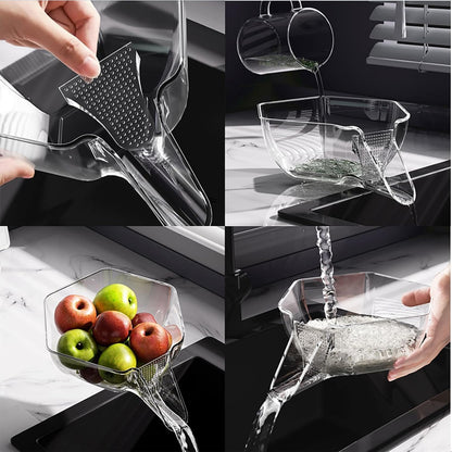 Panier De Vidange Multifonction, Passoires Avec Bec, Bol De Nettoyage De Fruits Avec Récipient Filtrant, Égouttoir Pour Aliments, Fruits (Jaune + Transparent, 2 Pièce)