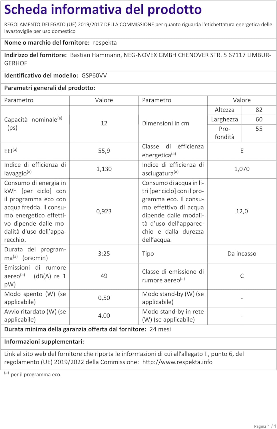 Respekta Lave-Vaisselle Entièrement Intégré 60 Cm / Lave-Vaisselle Encastré Avec Panier À Couverts / 4 Programmes / Départ Différé / 12 Couverts / GSP60VV / Silencieux 49 Db