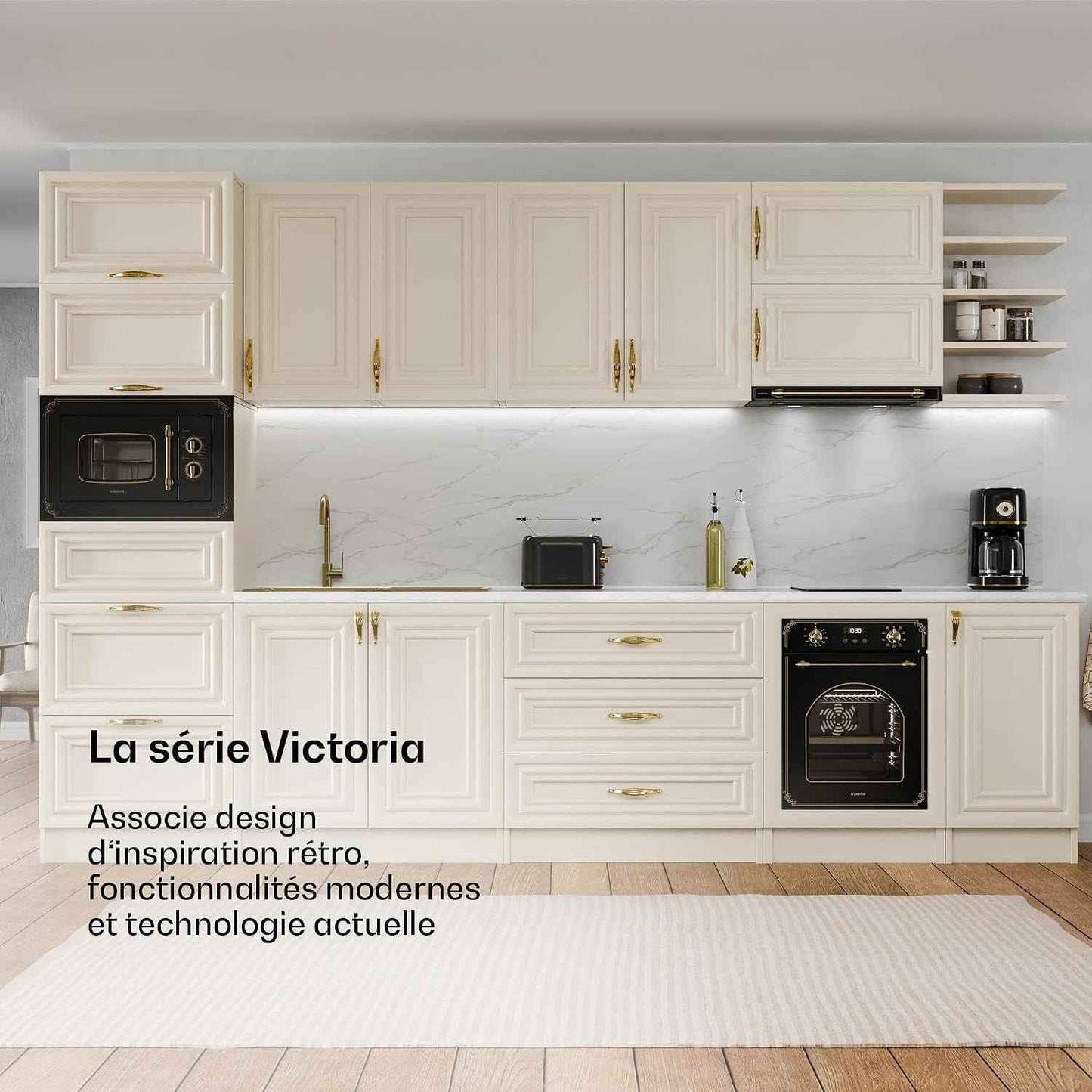 Klarstein Elizabeth Slim Four Encastrable 45 Cm - 49 L, 9 Fonctions, Minuterie Numérique, Nettoyage Vapeur, Gril Ventilé, Classe Énergétique A, Verre Trempé Noir