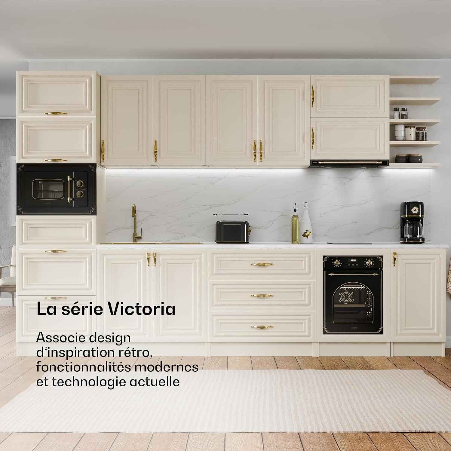 Klarstein Elizabeth Slim Four Encastrable 45 Cm - 49 L, 9 Fonctions, Minuterie Numérique, Nettoyage Vapeur, Gril Ventilé, Classe Énergétique A, Verre Trempé Noir