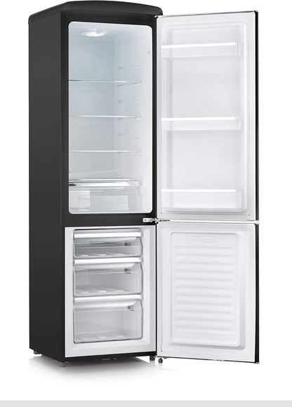 Réfrigérateur Congélateur Combiné, Pose Libre, Longueur 55Cm, 244L, Classe E, Veggibox Incluse, Look Rétro, Noir, RKG 8922