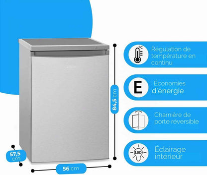 Réfrigérateur Avec Congélateur 120 L KS 2184-1, Inox | Compartiment Congélateur, Réglage De La Température En Continu, Charnière Interchangeable, Pieds Réglables
