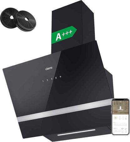 CBCB6736H Hotte Aspirante 60 Cm Classe A+++ - Hotte Inclinée 685M³/H | Filtre À Charbon CBCF003 Inclus - Recyclage & Évacuation - Wifi &Commande Tactile- 4 Vitesses Avec Boost - LED Dimmable -Noir