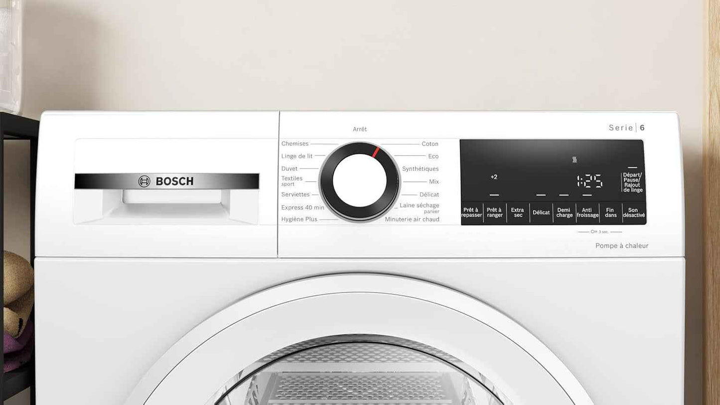 Bosch WQG133DTFR, Série 6, Sèche Linge, Pompe À Chaleur, 8 Kg, Blanc