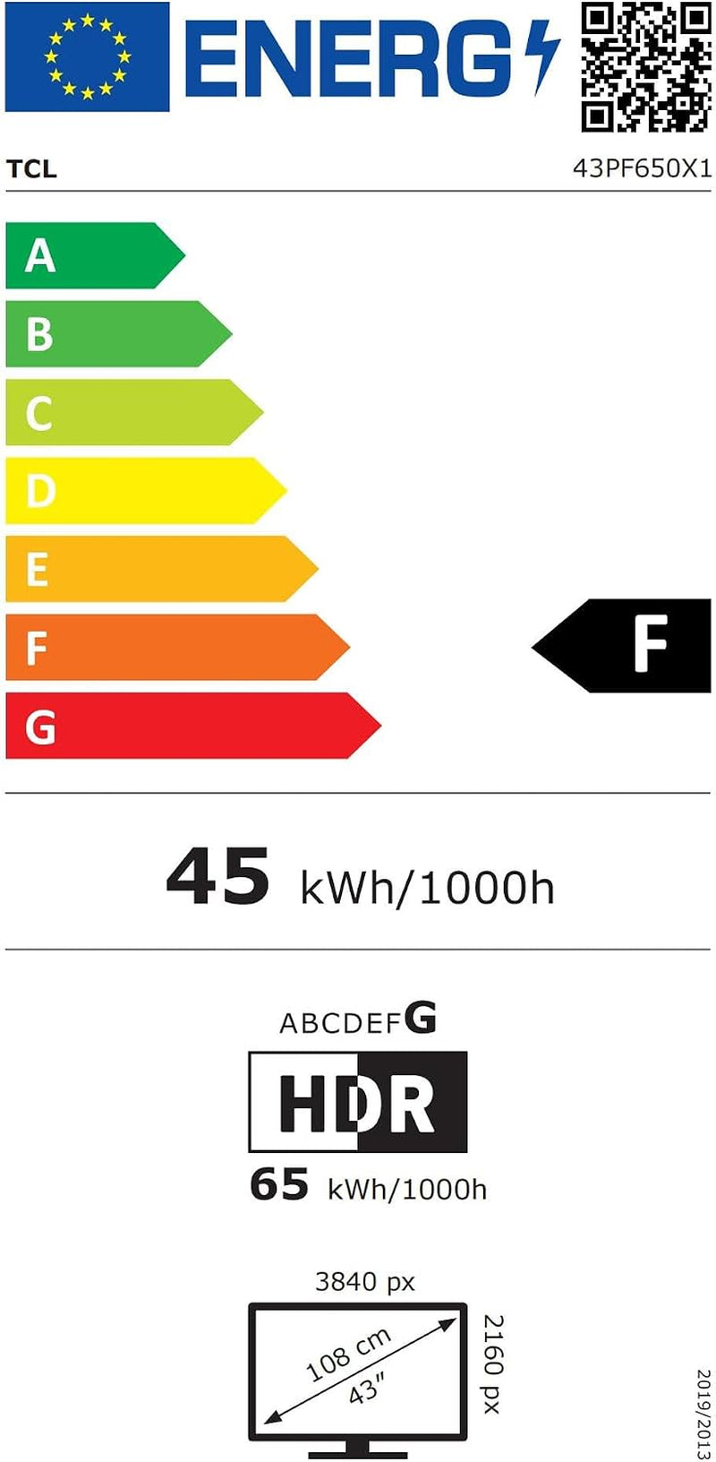 TCL 43PF650 43 Pouces 4K Ultra HD, HDR TV, Smart LED Fire TV (Dolby Vision, Dolby Atmos, DTS, HDR 10, Alexa Intégré, Airplay2, Miracast)