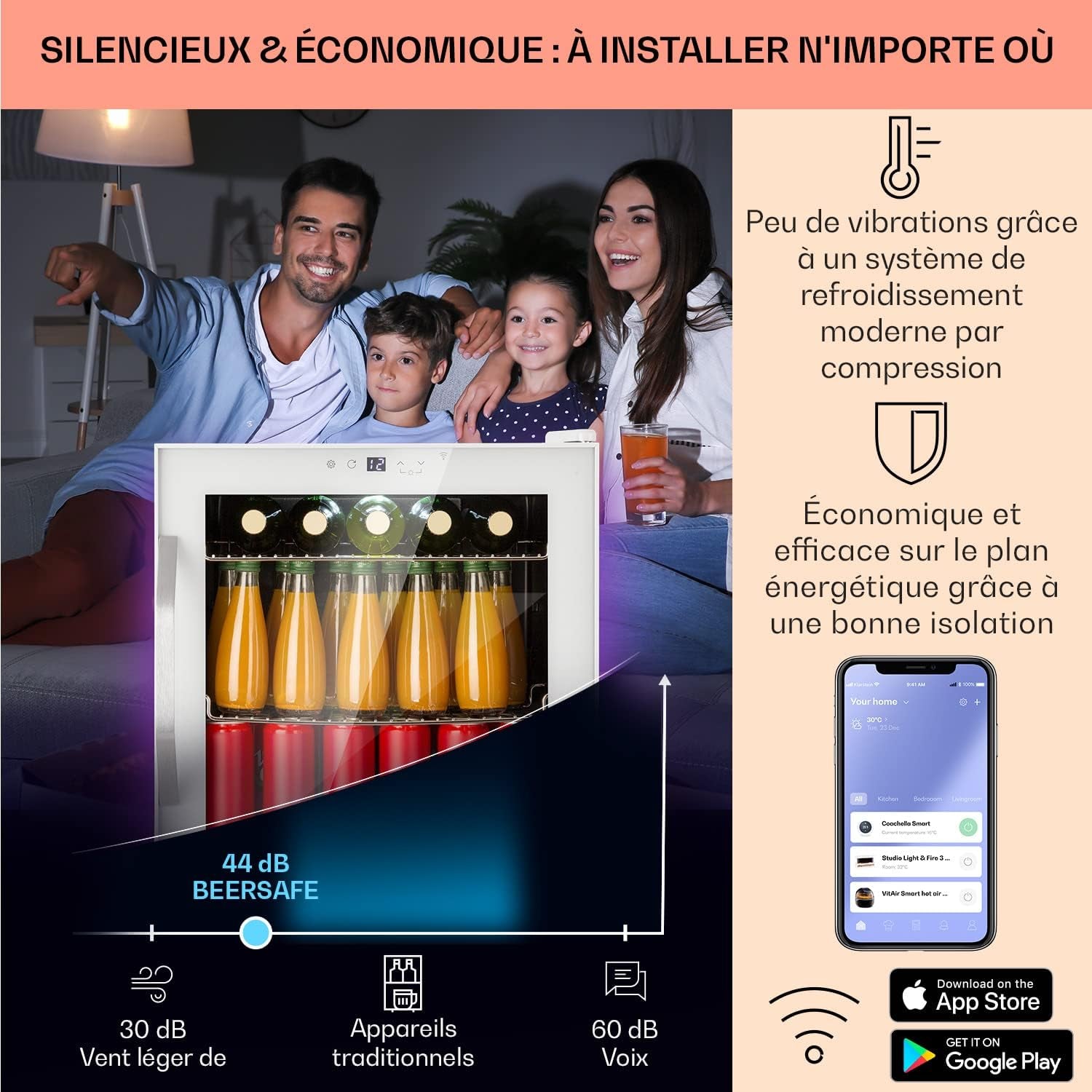 Mini Frigo De Chambre De 47L Pour Boissons Et Bieres, Petit Frigo Silencieux, Mini Bar Intérieur/Ext, Petit Refrigérateur Camping, Stockage De Vins Et Boisssons, Étagères Amovibles, 5-18°C