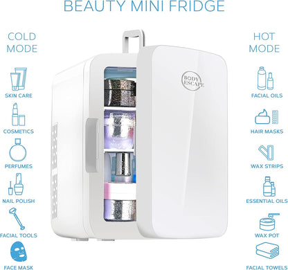 Body Escape Mini Réfrigérateur Pour Soins De La Peau Et Maquillage - Mini Réfrigérateurs Beauté À Porte En Verre - Réfrigérateur Portable, Compact, Et Silencieux Pour Le Maquillage - 10L - Blanc