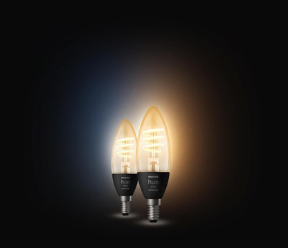 Philips Hue White Ambiance, Ampoule Vintage Filament E14, Compatible Bluetooth, Format Flamme, Pack De 2, Fonctionne Avec Alexa, Google Assistant Et Apple Homekit