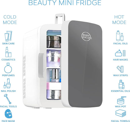 Body Escape Mini Réfrigérateur Pour Soins De La Peau Et Maquillage - Mini Réfrigérateurs Beauté À Porte En Verre - Réfrigérateur Portable, Compact, Et Silencieux Pour Le Maquillage - 10L - Gris