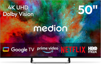 125.7 Cm 50" Téléviseur Ultra HD Smart TV 4K Dolby Vision HDR Prime Video Disney+ Compatible Google TV PVR Bluetooth, MD850401