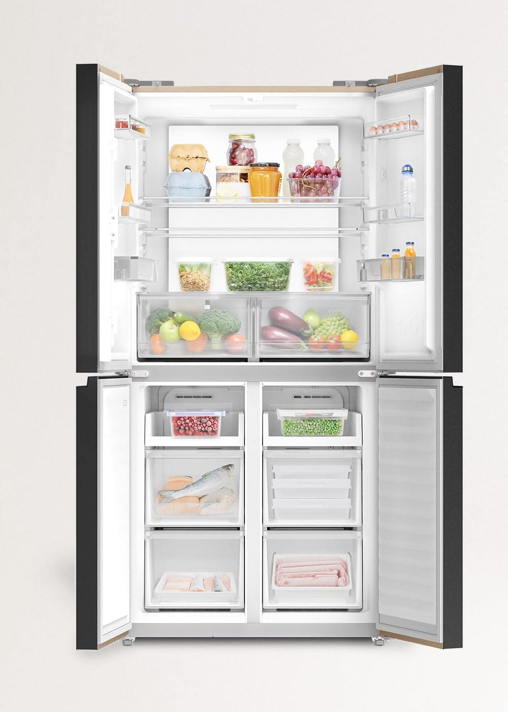 / FRIDGE STUDIO CROSS DOOR 503 / Réfrigérateur Style Cross Door 4 Portes 503L Sable / 85,3 X 69,8 X 177,5 Cm/No Frost, Care+, Antibactérien, Commande Tactile Électronique, 170W