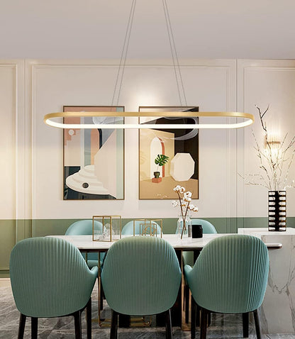 Suspension Ovale Lampes De Bureau De Table À Manger, Suspension LED Plafonnier Dimmable Avec Télécommande, Lustre Design Anneau Moderne (L90Cm, Or)
