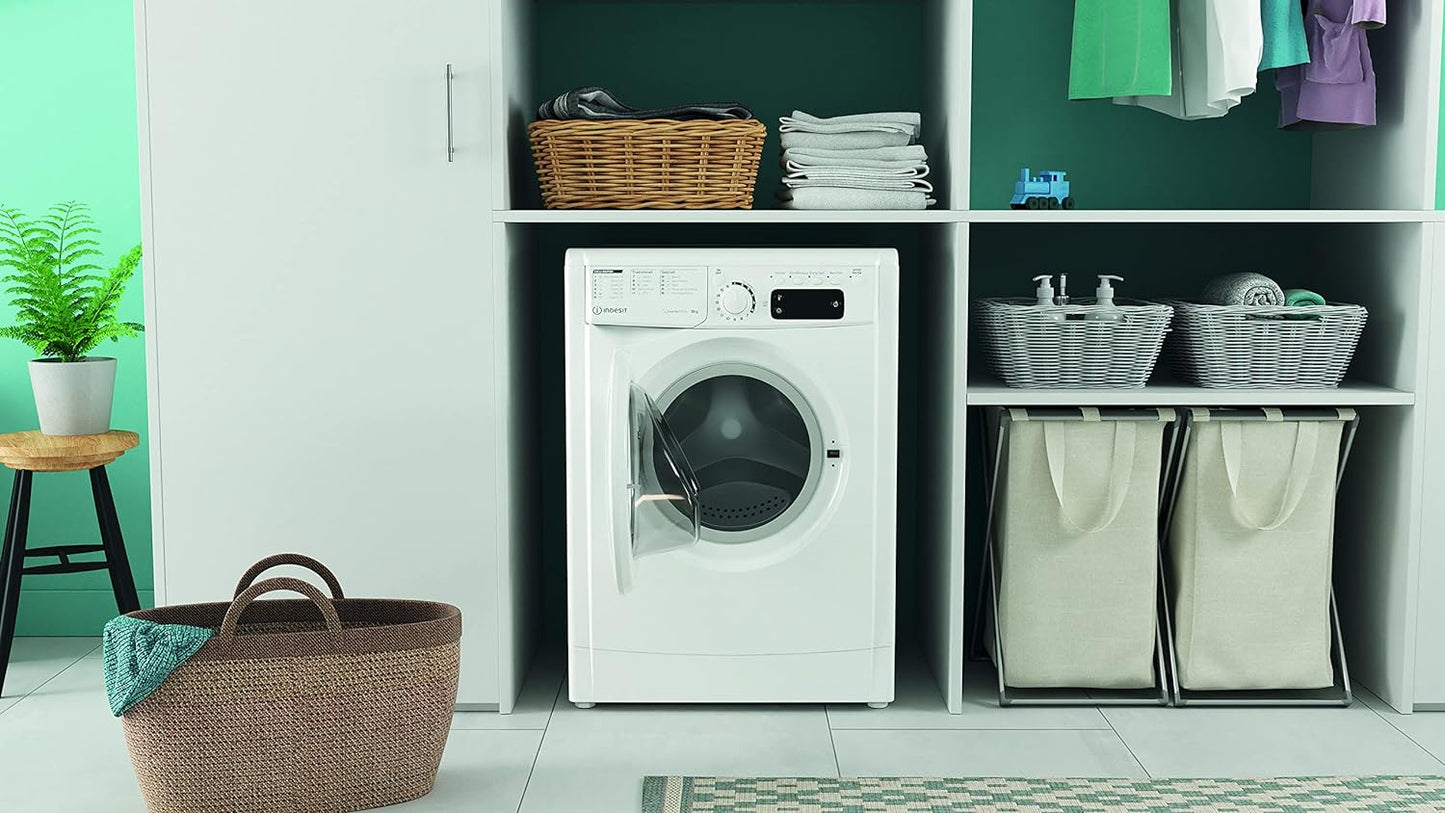 Indesit EWE 81284 W IT- Machine À Laver 8 Kg Libre Installation, Charge Avant. Centrifugeuse 1200 Tours Par Minute. Largeur 59,5 Cm, Profondeur 57,2 Cm, Hauteur 85 Cm, Classe Énergétique C