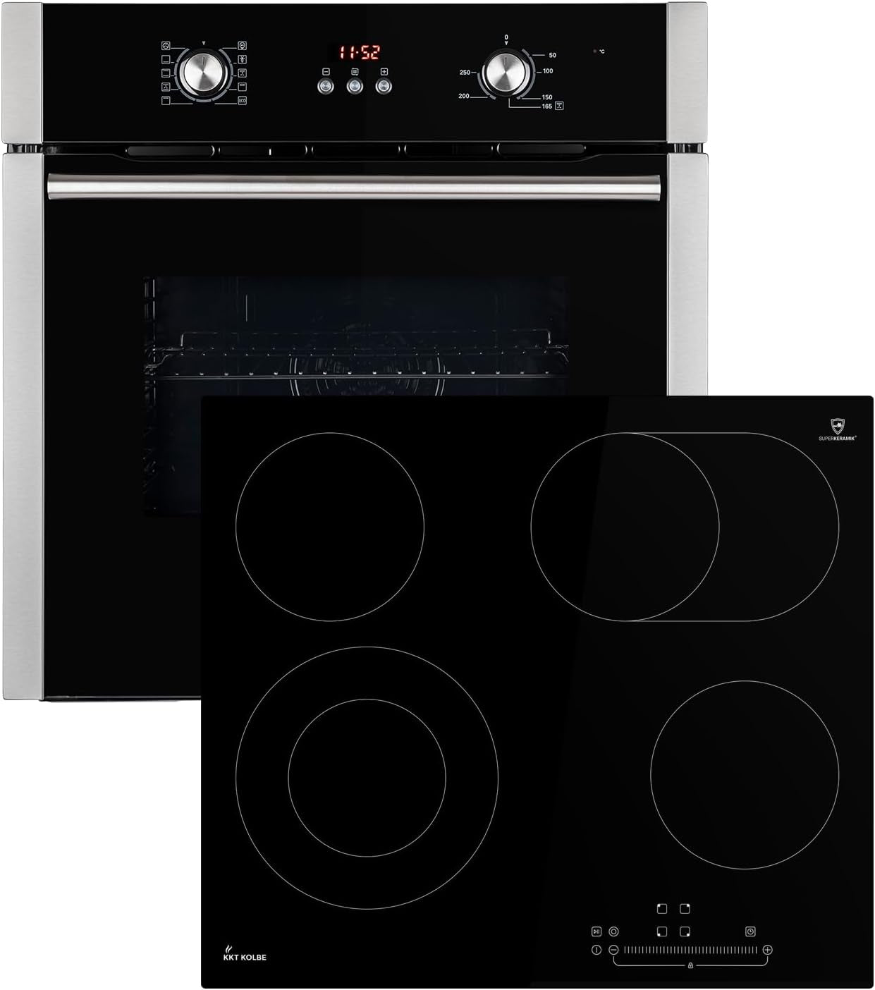 Cuisinière: Four Encastré 60Cm BO8805SS + 59Cm Plaque Vitrocéramique KK590RL | Grill | Air Chaud | Minuterie Automatique | Vitrage D'Isolation Thermique 2 Voies | Verrouillage Enfant | Interrupteur |