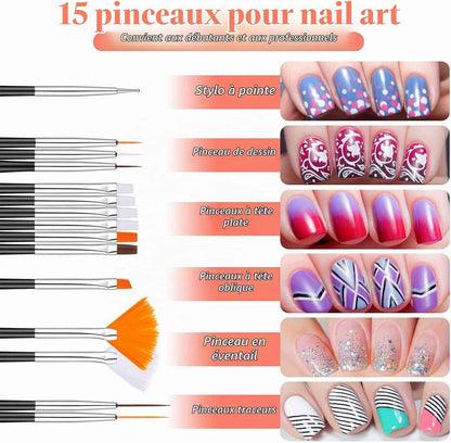 25 Pièces Pinceaux À Nail Art Ongles, Kit Complet De Pinceaux Gel Précision En Acrylique Et Pinceaux Dégradeurs Dotingtool Pour Décoration Des Ongles Et Usage Professionnel Manucure