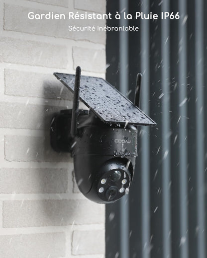 2K Camera Surveillance Wifi Exterieure Sans Fil, Caméra Solaire 3MP | 360° PTZ, Wi-Fi 6, Recharge Basse Luminosité, Détection PIR Intelligente, Appairage Bluetooth, 2.4 Ghz, IP66, 2 Paquets