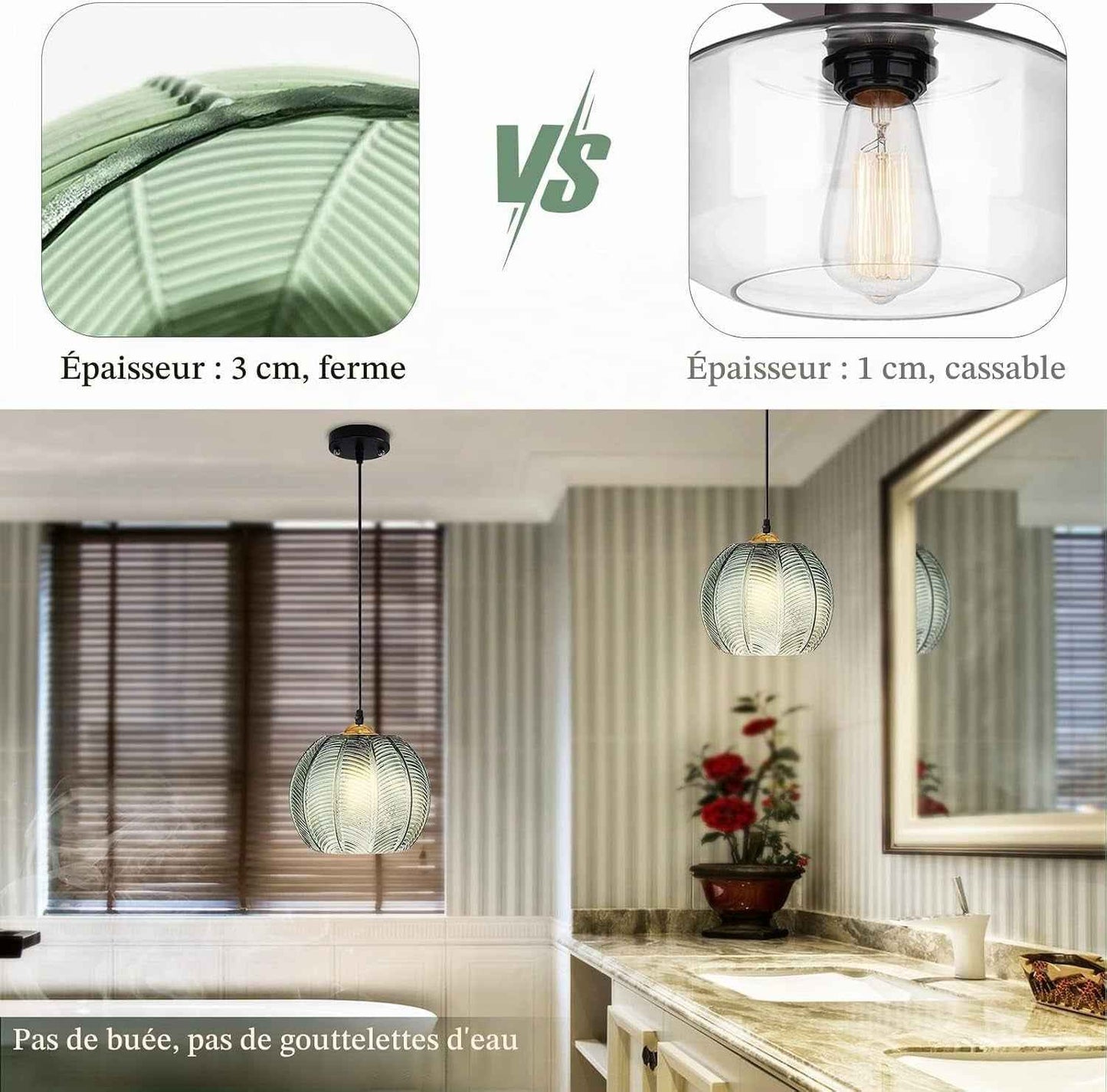 Suspension Luminaire Verre, Lustre Salon Moderne, Abat-Jour En Verre Réglable En Hauteur,Cordon 150 Cm, Pour Chambre,Cuisine,Salle À Manger E27 Ampoule