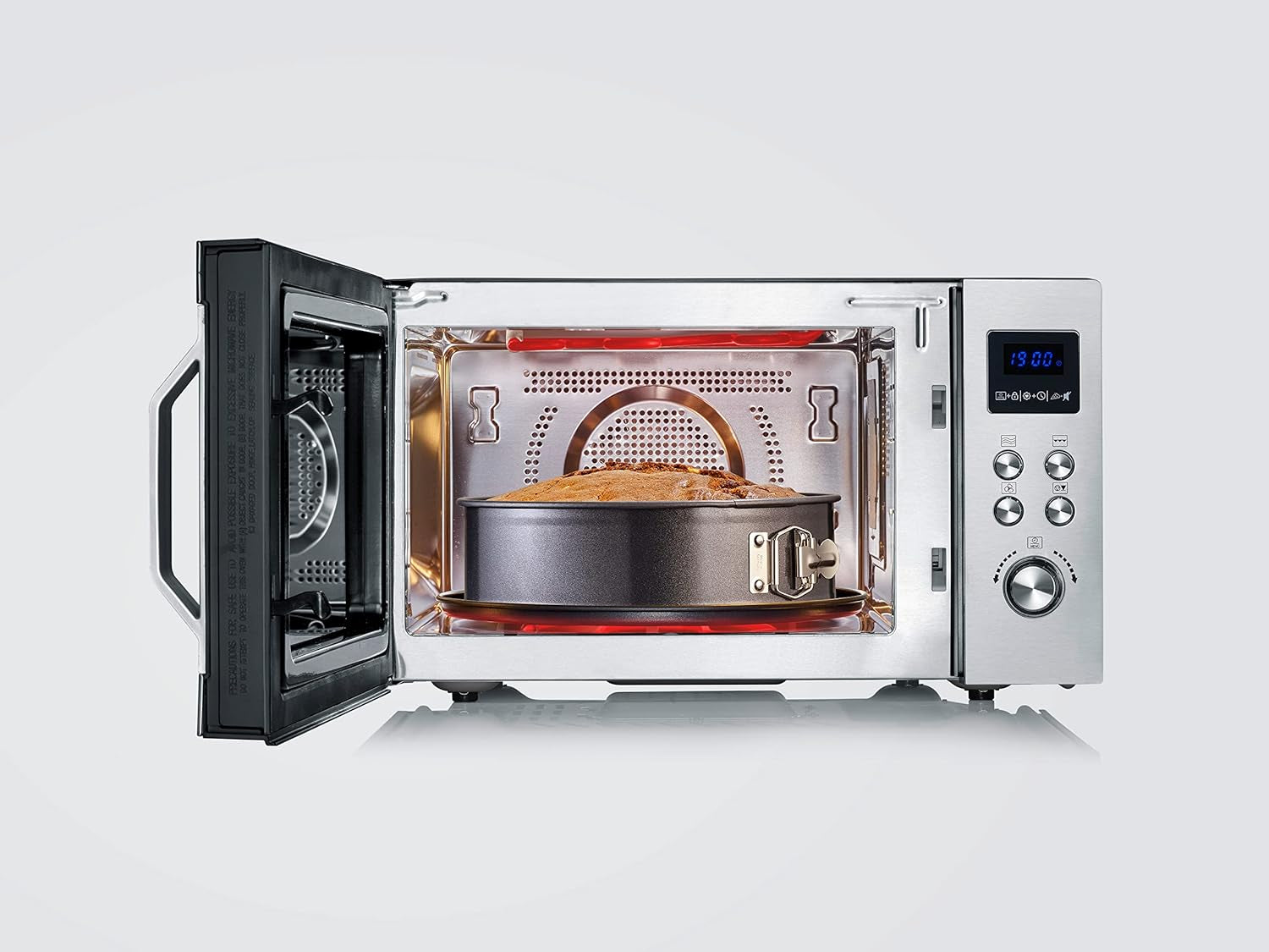 Micro-Ondes 4 En 1, 25 L, Double Gril, Mini Four Avec Fonction Pizza-Express, Micro-Ondes Avec Chaleur Tournante Jusqu'À 230 °C, Inox/Noir Mat, MW 7778