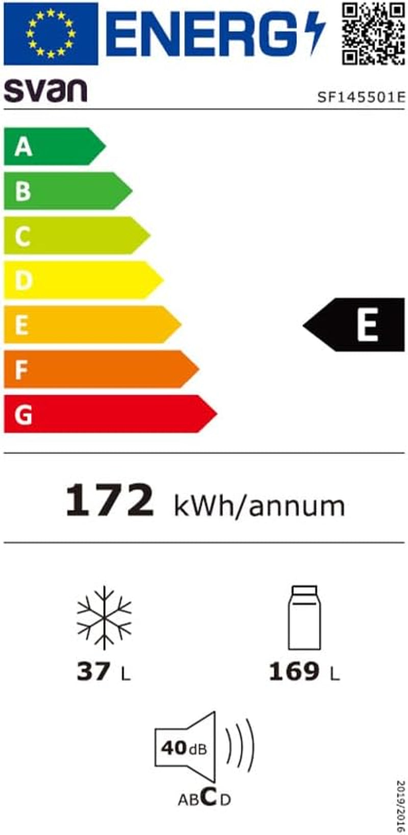 Réfrigérateur Blanc, 2 Portes. SF145501E, Capacité 206 Litres, Cyclique, Moteur Universel, Faible Niveau Sonore, Porte Réversible, Ouverture Par Prise, Classe Énergétique E