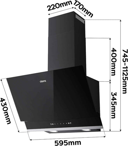 CBCB6736A Hotte Aspirante Inclinée 60 Cm A+++ 710 M³/H Gestuelle | Commande Tactile, 61 Db, Évacuation/Recyclage, Filtre Charbon CBCF003 Inclus, LED 2 Intensités, Verre Noir Facile À Nettoyer