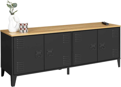 - Buffet Bas Ester 140 Cm Métal Noir Design Industriel | Plan De Travail H.83 Cm, 4 Portes, Plateau Bois