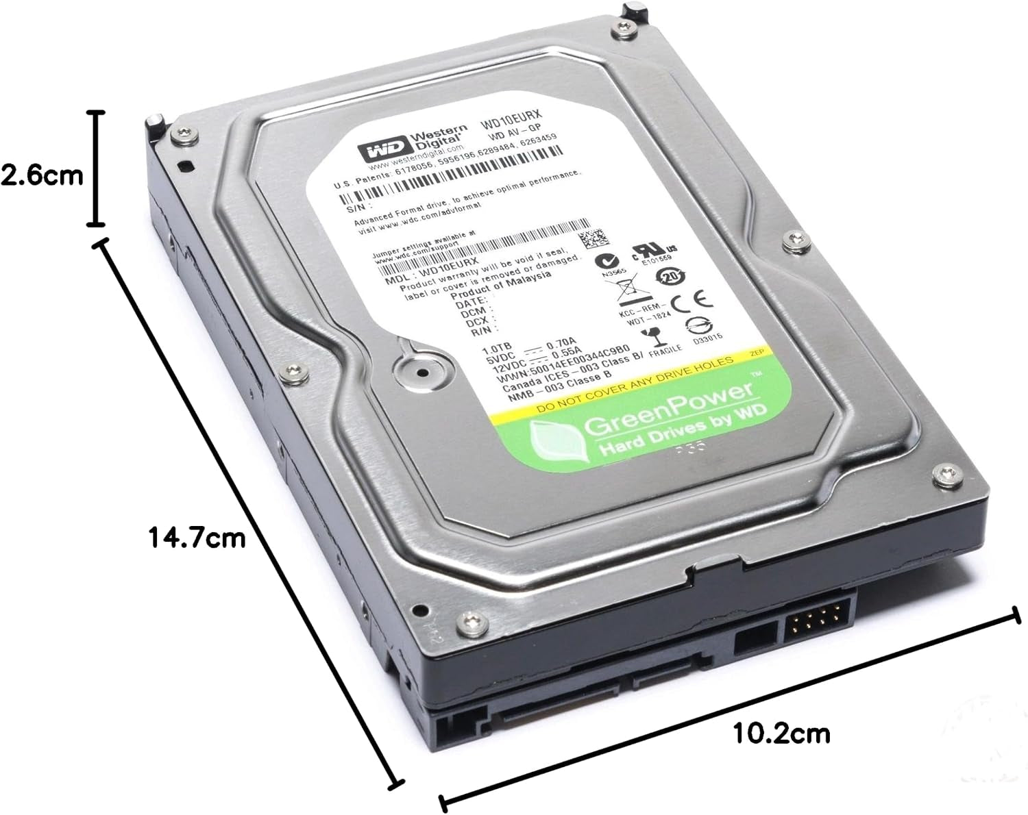 WD AV GP Disque Dur Interne Pour Vidéosurveillance 1 to 7200 RPM 64 Mo (WD10EURX - Bulk)