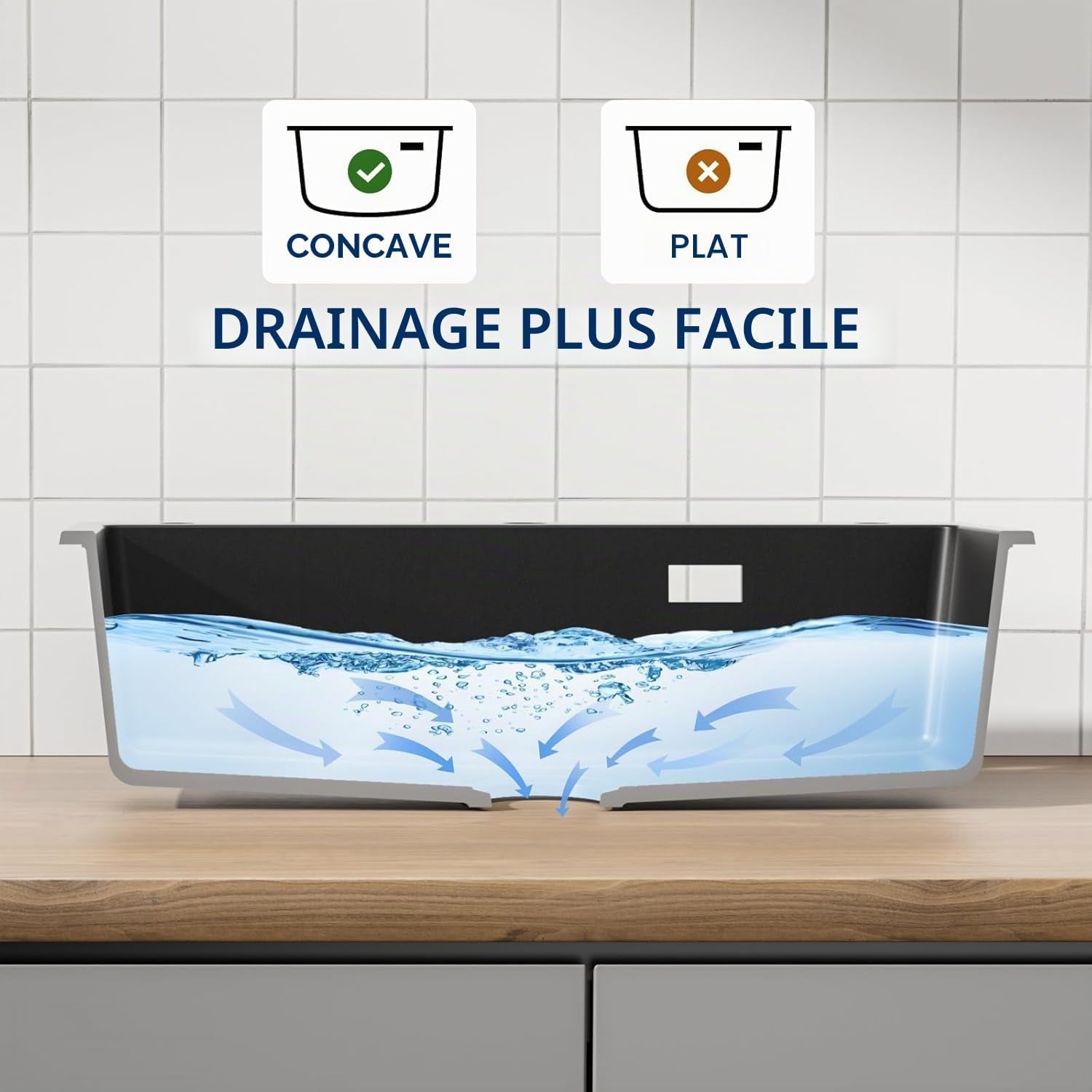 Évier De Cuisine Noir 70 X 45 X 20 Cm Avec Robinet Noir Extensible En Granit Avec Bonde Et Trop-Plein, 1 Bac Encastrable À Partir De 80 Cm De Largeur D'Armoire, Évier De Cuisine Avec Robinet