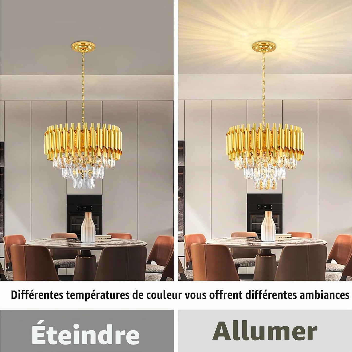 Lustre Golden Crystal Chandelier Lights, Modern Crystal Pendant Light, 3-Tier Raindrop Chandelier Light Fixture, 5Xe14 Lumières, Pour Le Salon, La Salle À Manger, La Chambre, Le Restaurant, Ø40 Cm