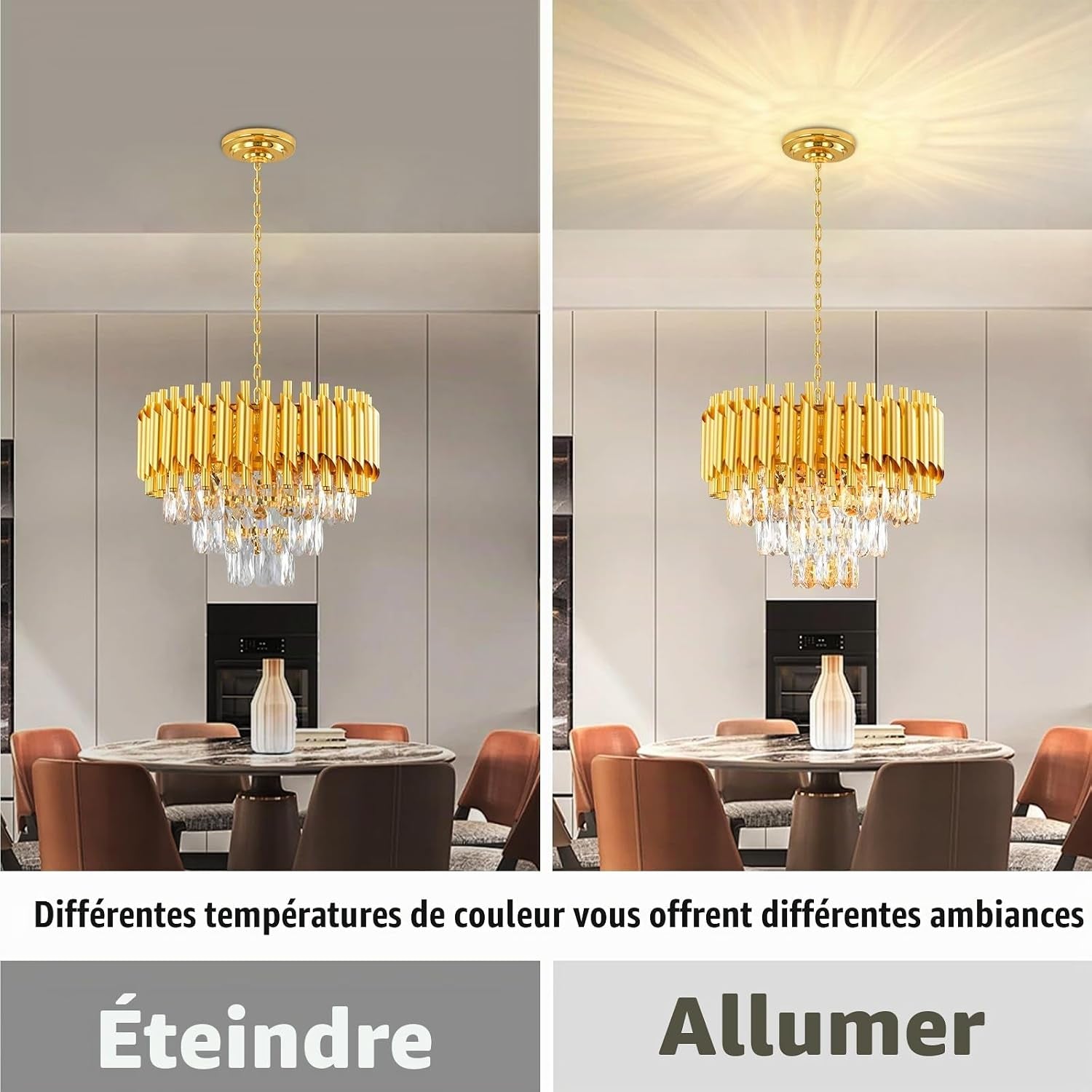 Lustre Golden Crystal Chandelier Lights, Modern Crystal Pendant Light, 3-Tier Raindrop Chandelier Light Fixture, 5Xe14 Lumières, Pour Le Salon, La Salle À Manger, La Chambre, Le Restaurant, Ø40 Cm