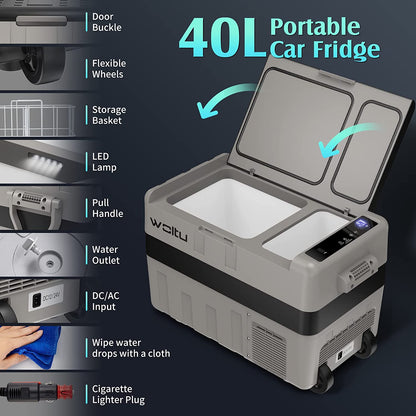 Glacière Électrique, Mini Congélateur, Glacière À Compression, Mini Frigo Portable, Glacière Pour Auto, 40 L, Avec Roulettes Et Port USB, 12/24 V Et 100-240 V, Kue014Szg