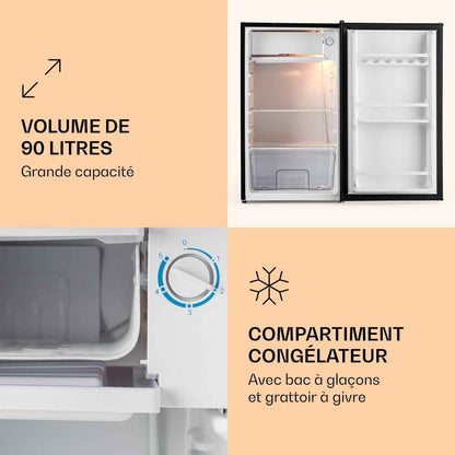 Alleinversorger - Réfrigérateur, Classe E, Congélateur, 5 Niveaux De Température, 2 Clayettes En Verre, Porte Interchangeable, Capacité : Réfrigérateur 90 L, Noir