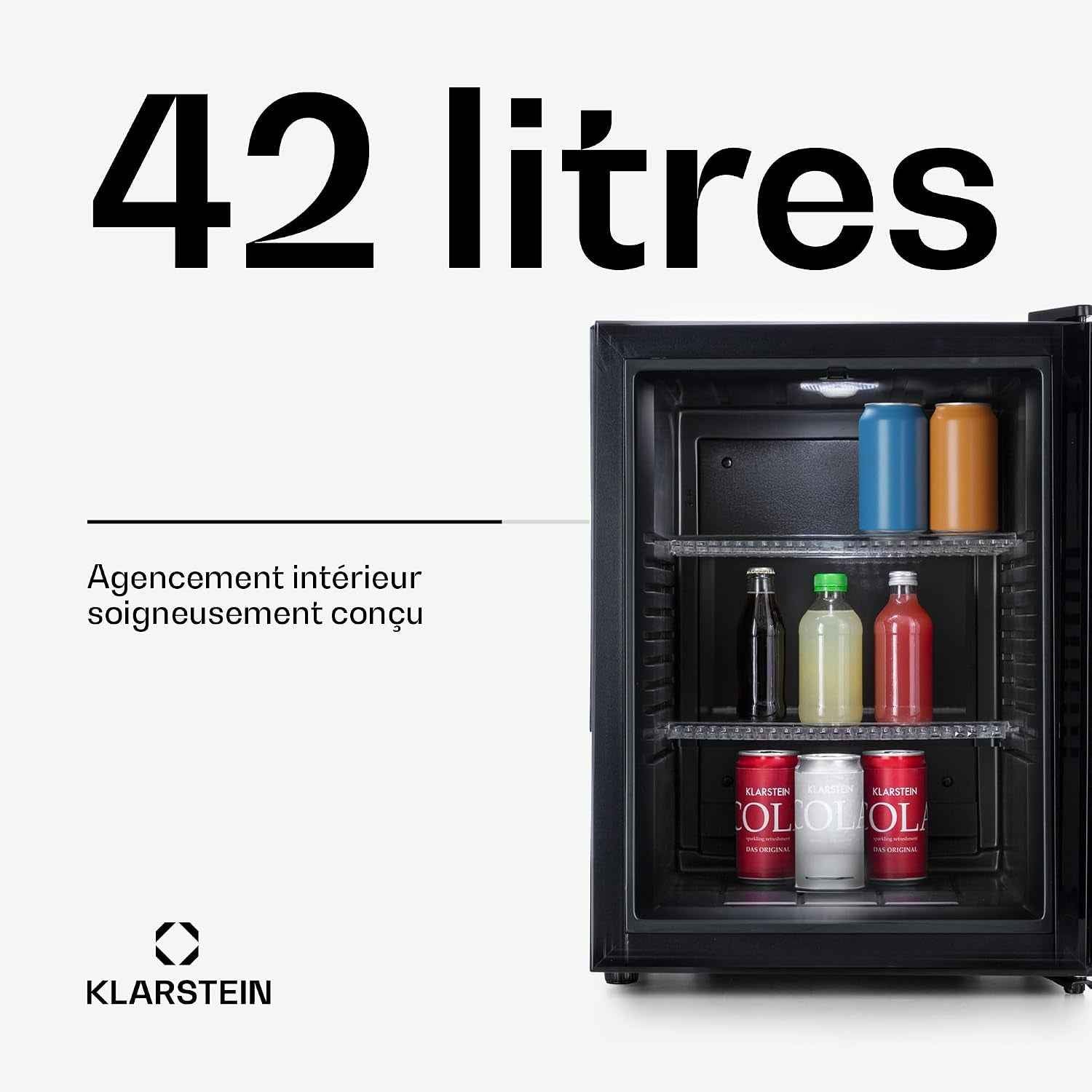Petit Frigo De Chambre De 42L Pour Snacks Et Boissons, Top Silencieux, Mini Bar, Camping, Cosmetique, Refrigerateur Avec Étagères Réglables, 12-18°C