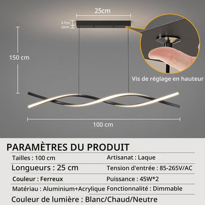Lampe De Table De Salle À Manger Suspendue 100Cm, Lampe De Table De Salle À Manger Noire Avec Télécommande, Luminosité Réglable De 1% À 100% Et 3 Couleurs De Lumière Chandelier De Cuisine