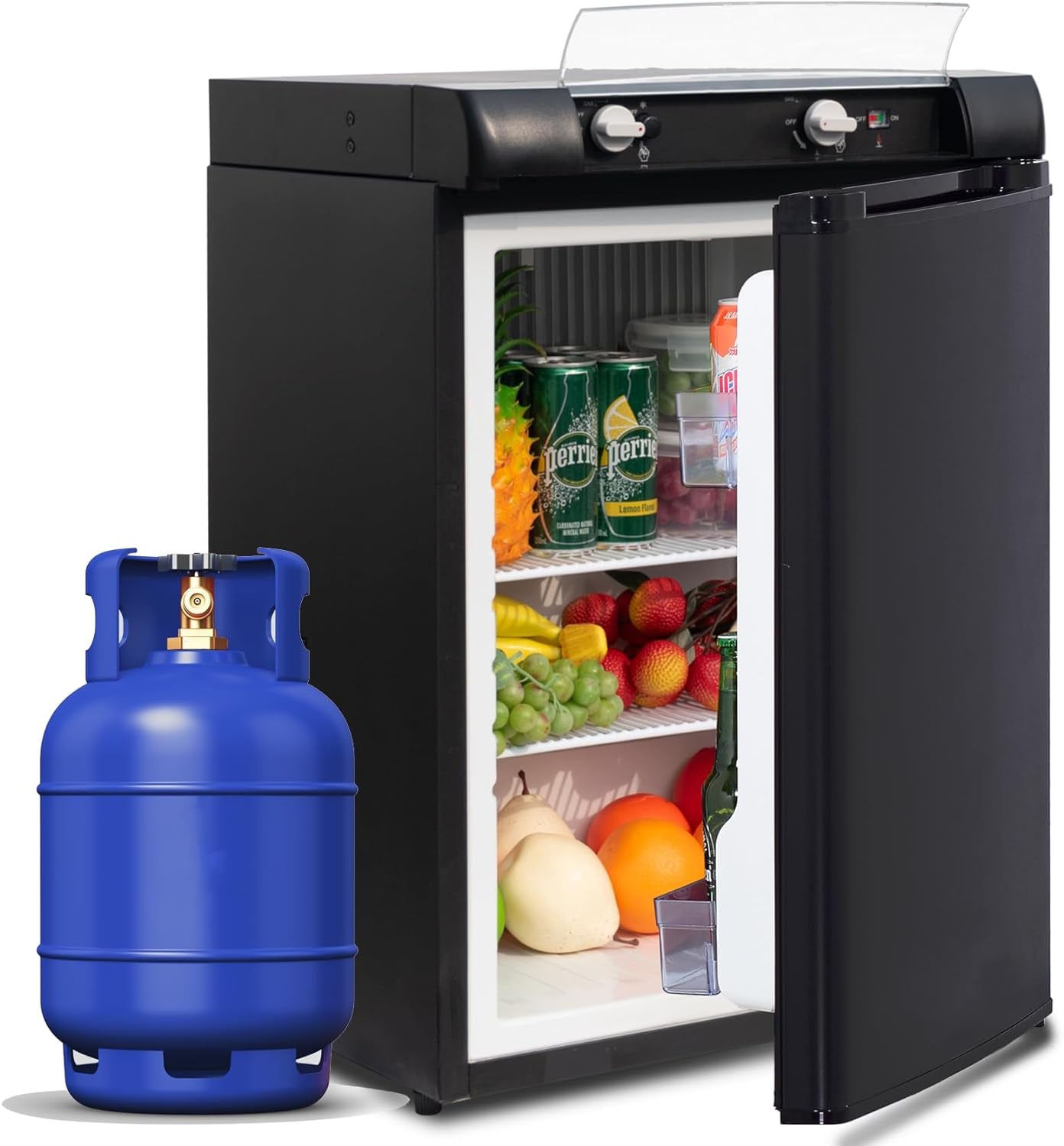 Frigo Trimixte 60L, Frigo 12V 220V Gaz, Frigo Camping Gaz, Frigo Caravane, Mini Frigo Silencieux, Réfrigérateur Camping Car Camion Caravane Fourgon,Noir