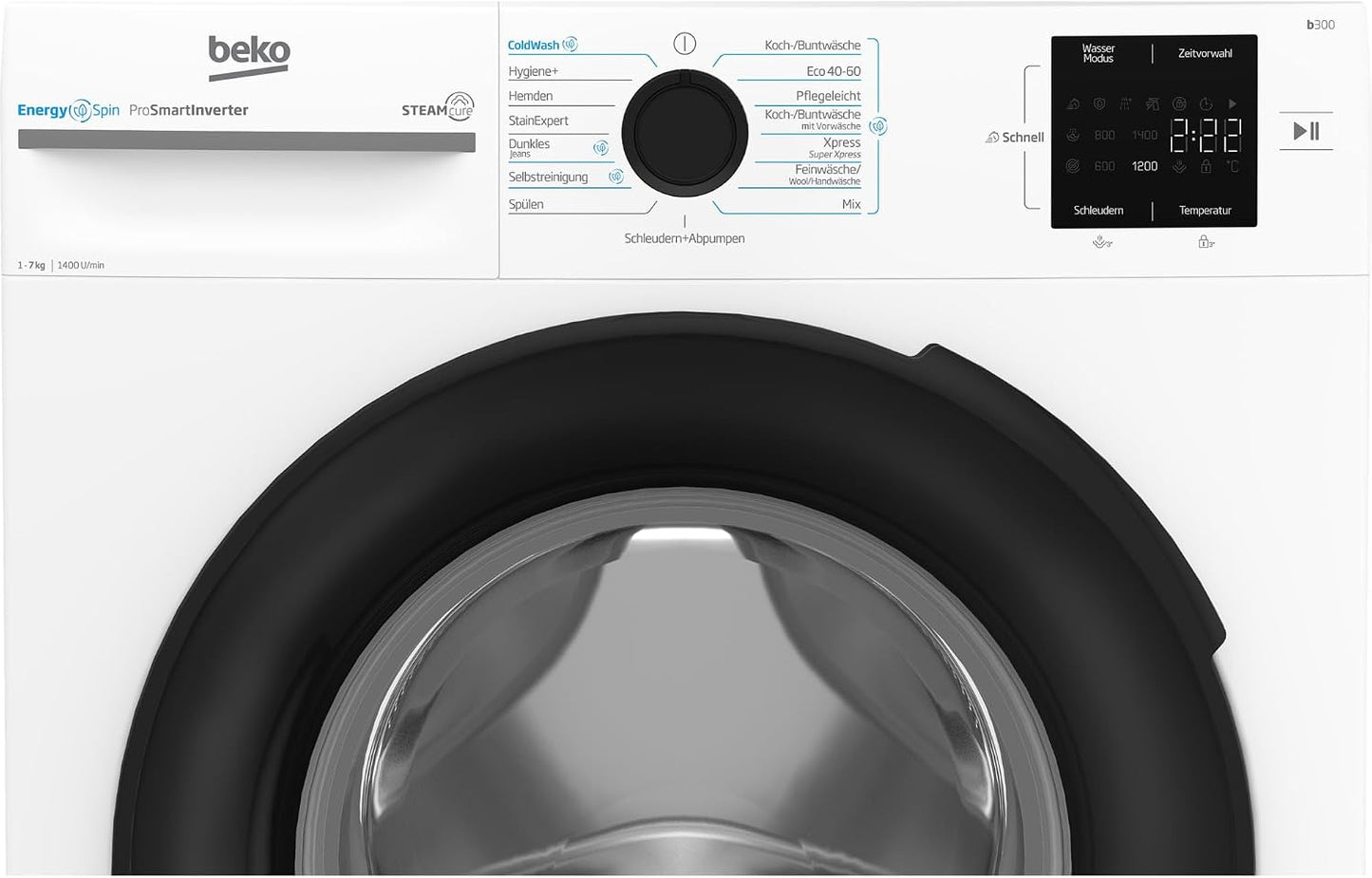 BM3WFU3741X Machine À Laver Autonome 7 Kg Energyspin Avec Choix D'Essorage 1400 Tr/Min, Fonction Vapeur, Hygiène+, Convient Aux Personnes Allergiques, Coldwash Économie D'Eau Et De Temps Blanc