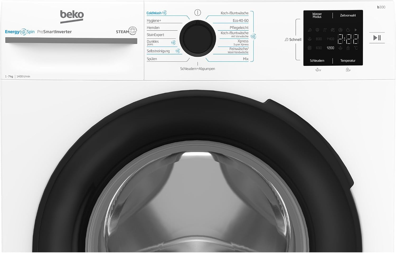 BM3WFU3741X Machine À Laver Autonome 7 Kg Energyspin Avec Choix D'Essorage 1400 Tr/Min, Fonction Vapeur, Hygiène+, Convient Aux Personnes Allergiques, Coldwash Économie D'Eau Et De Temps Blanc
