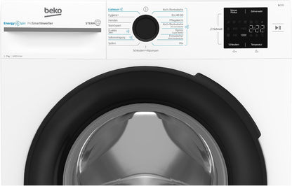 BM3WFU3741X Machine À Laver Autonome 7 Kg Energyspin Avec Choix D'Essorage 1400 Tr/Min, Fonction Vapeur, Hygiène+, Convient Aux Personnes Allergiques, Coldwash Économie D'Eau Et De Temps Blanc