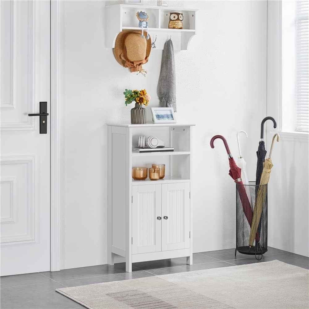 Meuble De Salle De Bain, Meuble De Rangement, 2 Étagères, Armoire Planche Réglable En Hauteur, Salon, Cuisine, Couloir, Profond 50 X 30 X 92,5 Cm Blanc