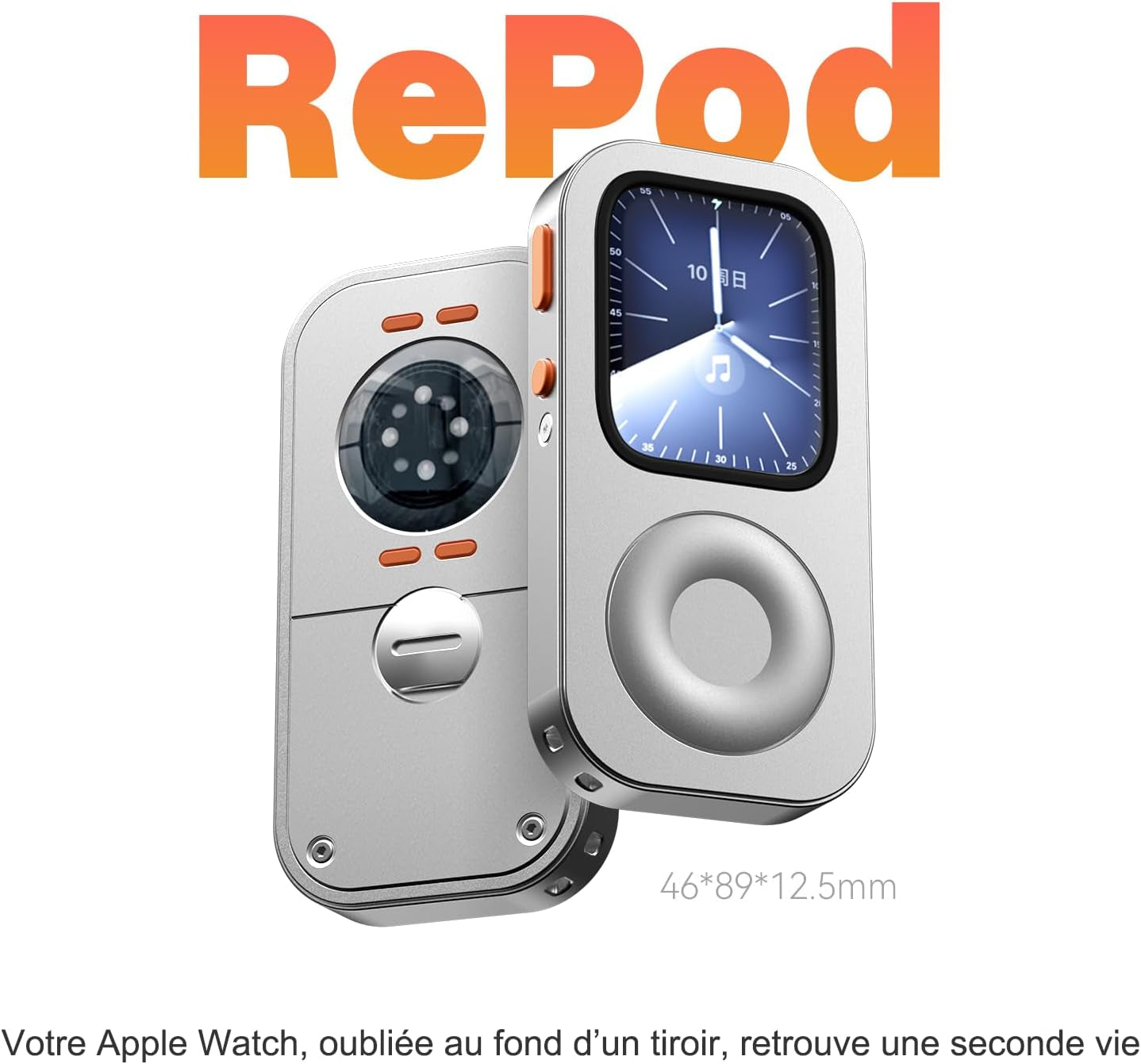 Coque De Protection En Alliage D'Aluminium Style Rétro Ipod Pour Apple Watch Series 7/8/9, Avec Molette De Clic, Kit Music Player Compatible Avec Airpods, Pour Iwatch 45 Mm