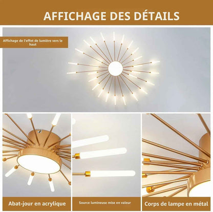 Plafonnier Led Moderne, Lustre 28+1 Têtes À Intensité Variable,Plafonniers Doré Pour Chambre À Coucher,Salon,Cuisine,Salle À Manger, Restaurant,Bureau, 3000K-6000K Avec Télécommande