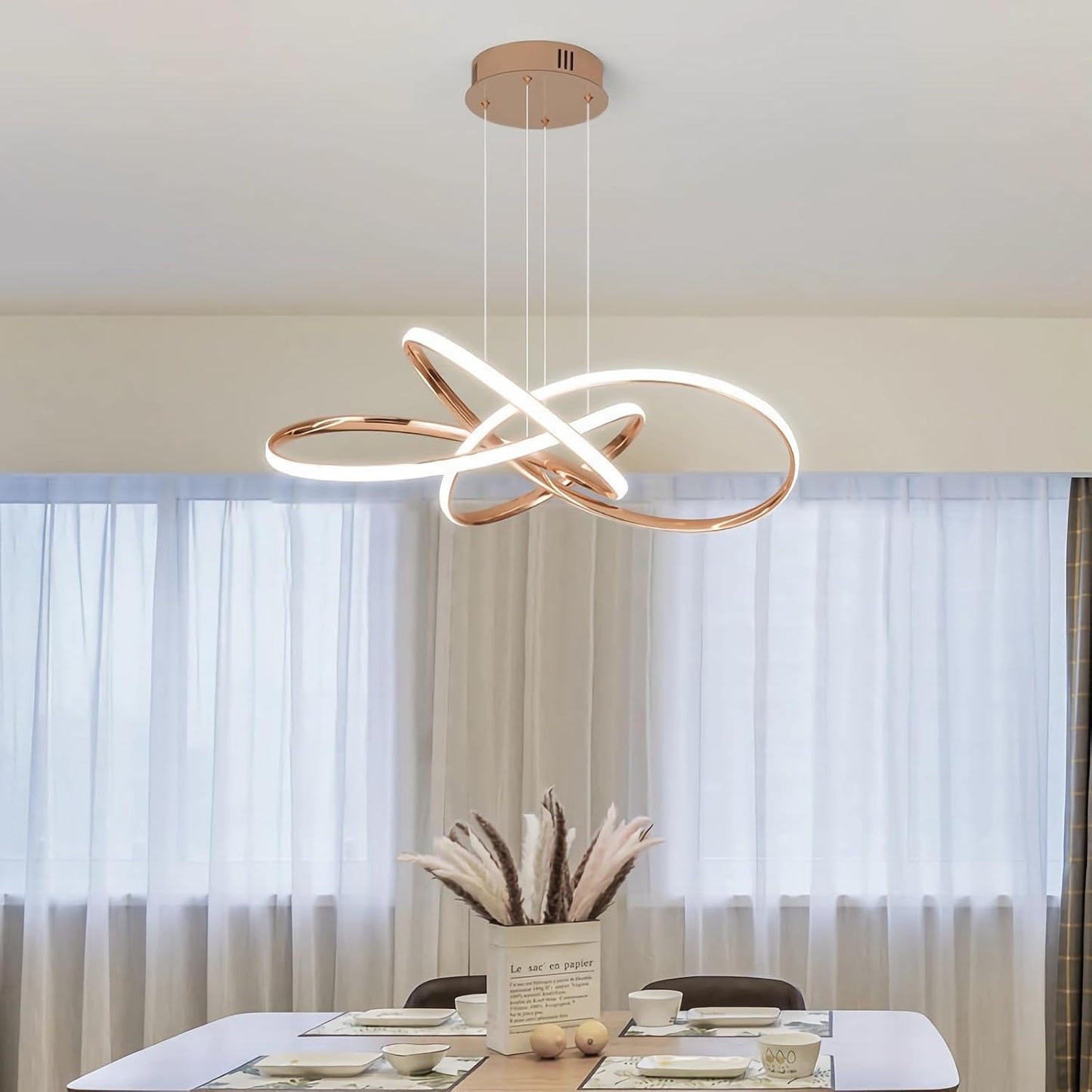 Lampe Pendante Moderne LED En Spirale, 64W Dimmable Avec Télécommande, Hauteur Réglable, Pour Le Salon, La Chambre À Coucher, La Salle À Manger, L'Îlot De Cuisine (B - Or)