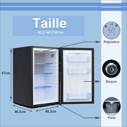 Frigo 12V 220V, 50L, Frigo 12V Camping Car, Frigo Caravane Avec Serrure Et Porte Réversible, Frigo Silencieux Pour Camping Voiture Chambre, Noir