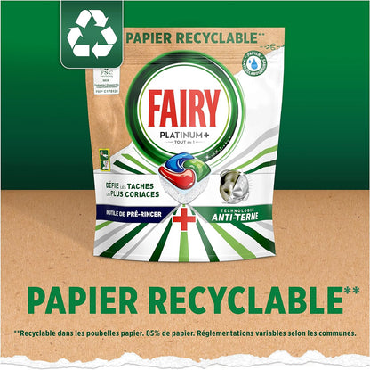 Platinum plus All in One Tablettes Lave-Vaisselle, Original, 29X4, Emballage En Papier Recyclable, Pour Une Vaisselle Comme Neuve, Élimine L’Apparence Terne, Sans Prélavage
