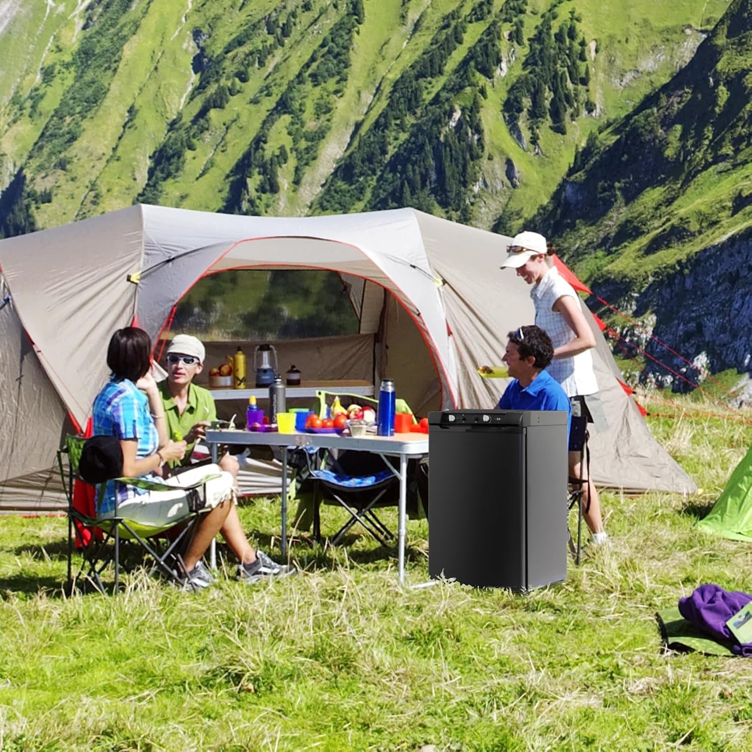 Frigo Trimixte 12V 220V Gaz, 100L, Frigo Gaz Avec Congélateur Pour Camping Car, Caravane, Maison, Mobile-Home, Chalet, Cabanon, Noir